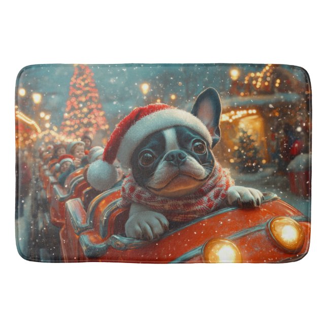 Alfombrilla De Baño Navidades de la Pascua de Roller de Perro de Bosto (Anverso)