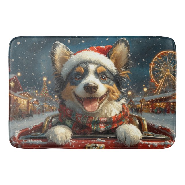 Alfombrilla De Baño Navidades de la Pascua de Ruedas de Perro Azul Hee (Anverso)
