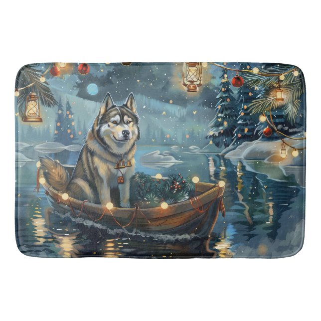 Alfombrilla De Baño Navidades de Malamute de Alaska en un viaje festiv (Anverso)
