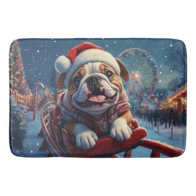 Alfombrilla De Baño Navidades de montaña rusa de bulldog (Anverso)