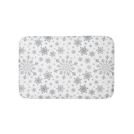 Alfombrilla De Baño Navidades de plata bonito con copos de nieve en bl