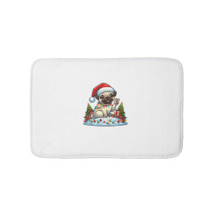Alfombrilla De Baño Navidades de Pug, mano de paz divertida, iluminan
