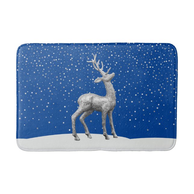 Alfombrilla De Baño Navidades de reno de Purpurina plateado en nieve (Anverso)
