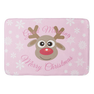 Alfombrilla De Baño Navidades de renos malcriados guión blanco rosado