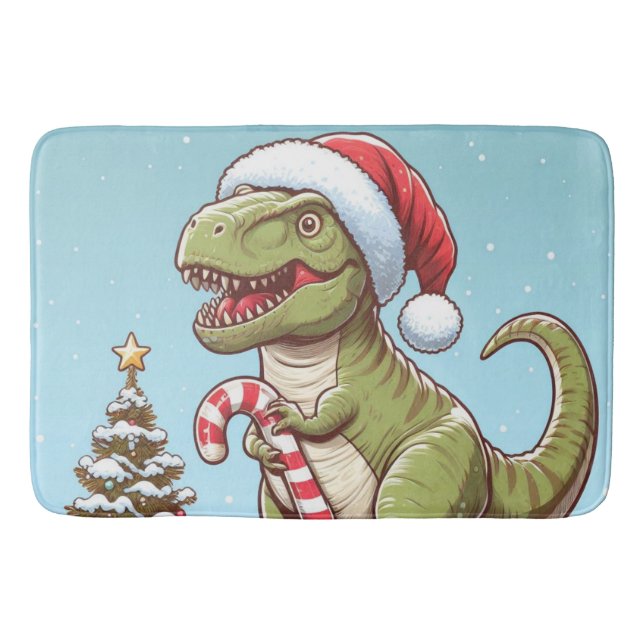 Alfombrilla De Baño Navidades dulces de caña de caramelo dinosaurio (Anverso)