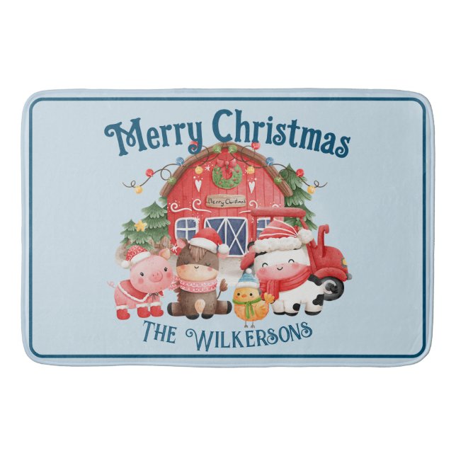 Alfombrilla De Baño Navidades educados cultivan animales en azul claro (Anverso)