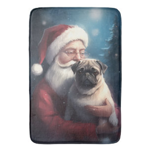 Alfombrilla De Baño Navidades festivos de Pug con Santa Claus