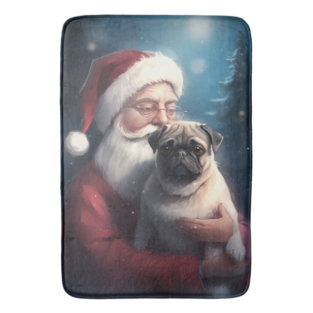 Alfombrilla De Baño Navidades festivos de Pug con Santa Claus (Frente vertical)