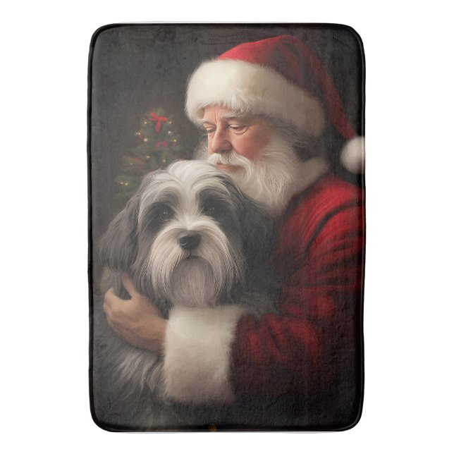 Alfombrilla De Baño Navidades festivos del Tibetano Terrier Santa Clau (Frente vertical)