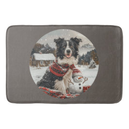 Alfombrilla De Baño Navidades Fronteriza Perro de Collie Snowman