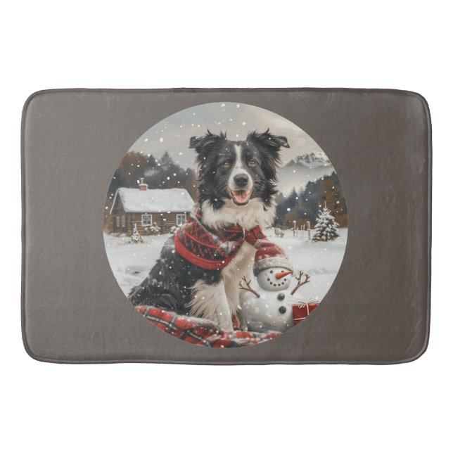 Alfombrilla De Baño Navidades Fronteriza Perro de Collie Snowman (Anverso)
