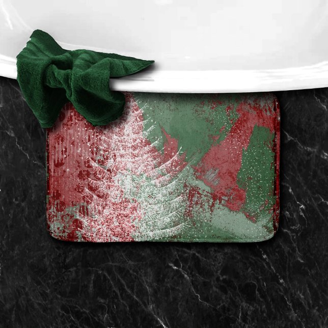Alfombrilla De Baño Navidades Grunge | Árbol XMas verde y blanco rojo (Subido por el creador)