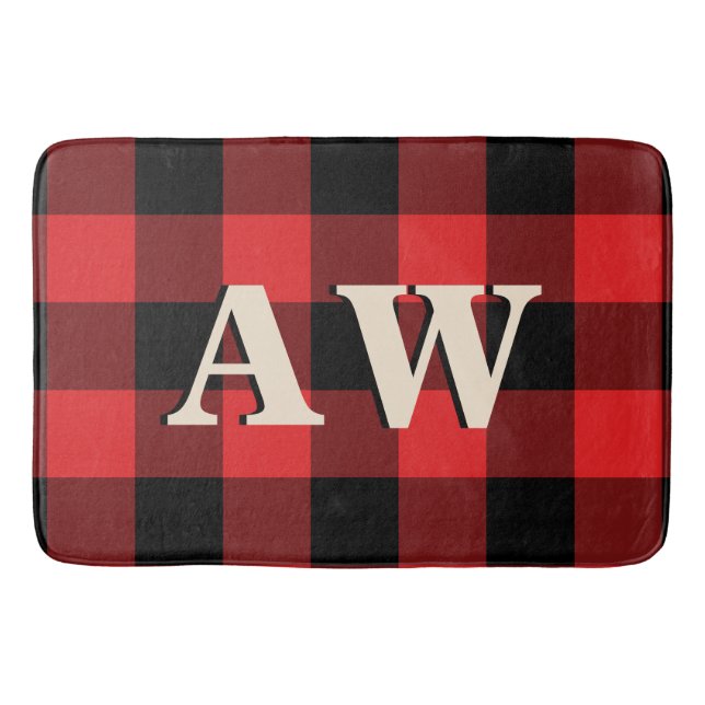 Alfombrilla De Baño Navidades Holiday Monogram Red Black Gingham (Anverso)