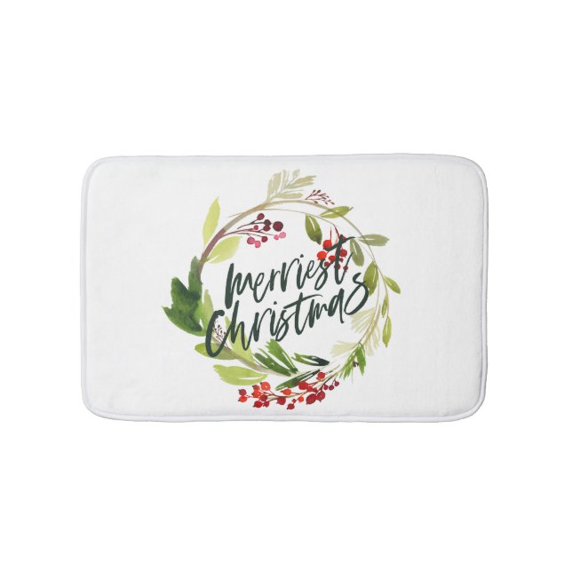 Alfombrilla De Baño navidades más felices follaje acuarela (Anverso)