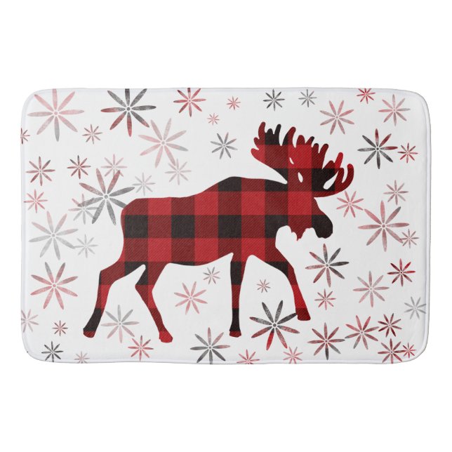 Alfombrilla De Baño Navidades Moose platillos rojos copos de nieve (Anverso)