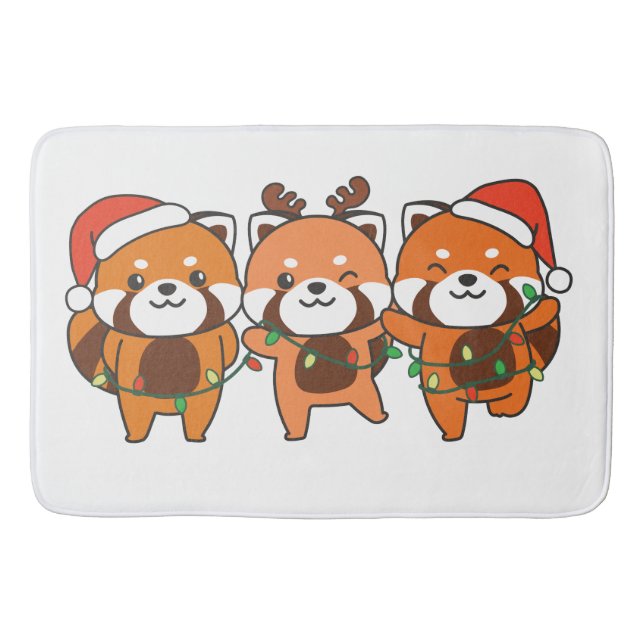 Alfombrilla De Baño Navidades Panda Rojos Animales Cuelgan Pandas Rojo (Anverso)