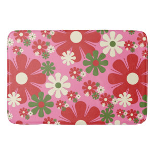 Alfombrilla De Baño Navidades retro flores rosadas de los años 60