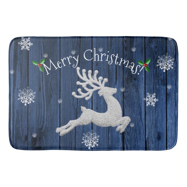 Alfombrilla De Baño Navidades Rústicos Azules Reindeer Bath Mat (Anverso)