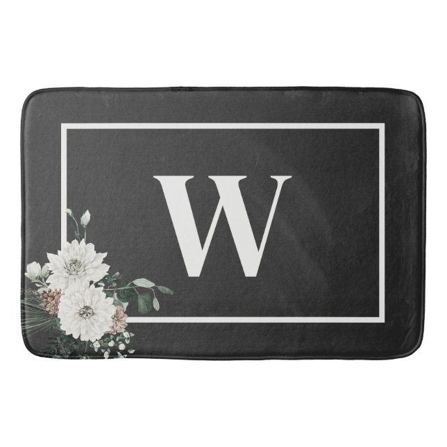 Alfombrilla De Baño Navidades Rústicos Monograma Negro y Blanco (Anverso)