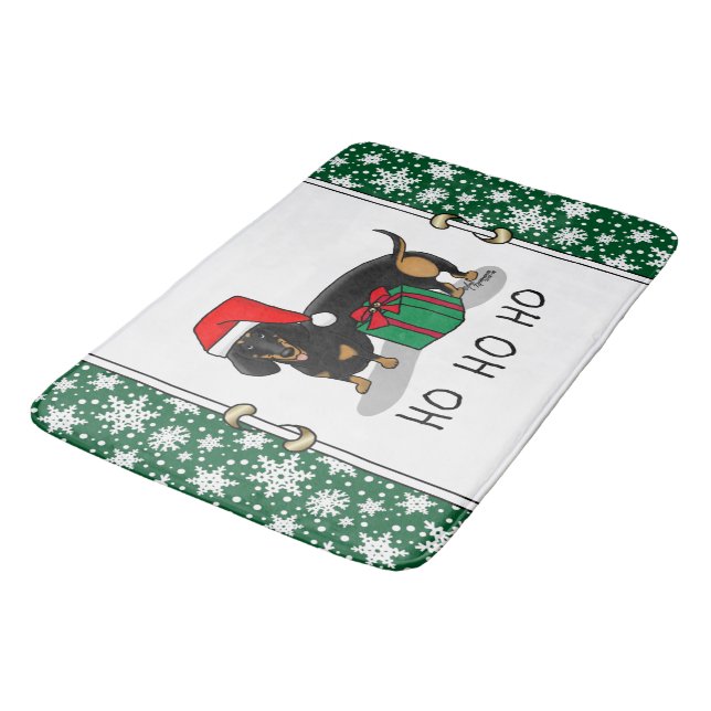Alfombrilla De Baño Navidades Santa Dachshund (S black & tan) Cute (Angular)