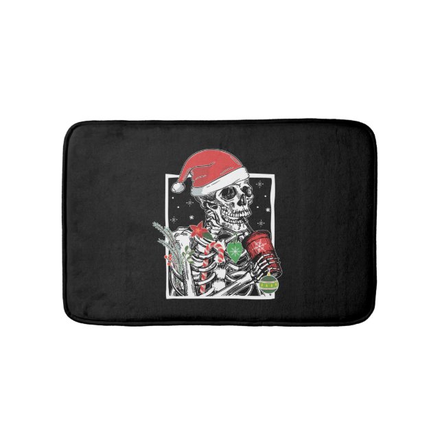 Alfombrilla De Baño Navidades Skeleton Sonriente Skull Bebiendo café S (Anverso)