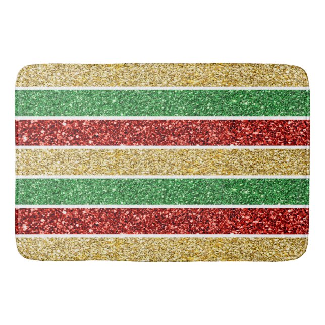 Alfombrilla De Baño Navidades Stripes Rojo, Oro Amarillo y Moda Verde (Anverso)