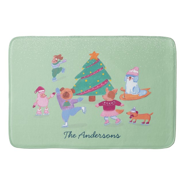 Alfombrilla De Baño Navidades verdes de la luz del hielo de los perros (Anverso)