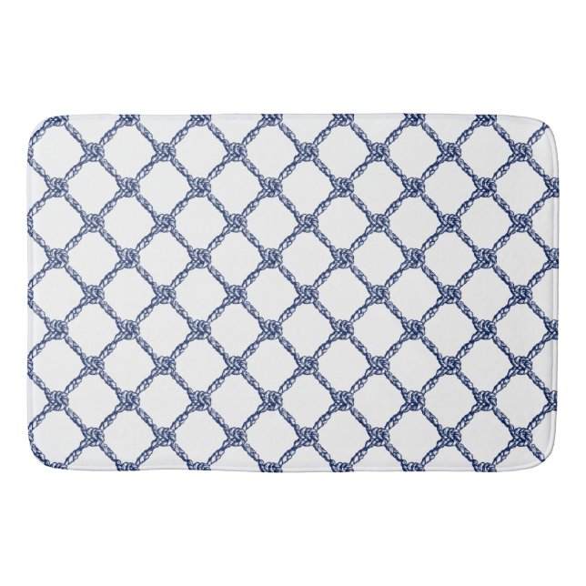 Alfombrilla De Baño Navy Blue Knots Nautical (Anverso)