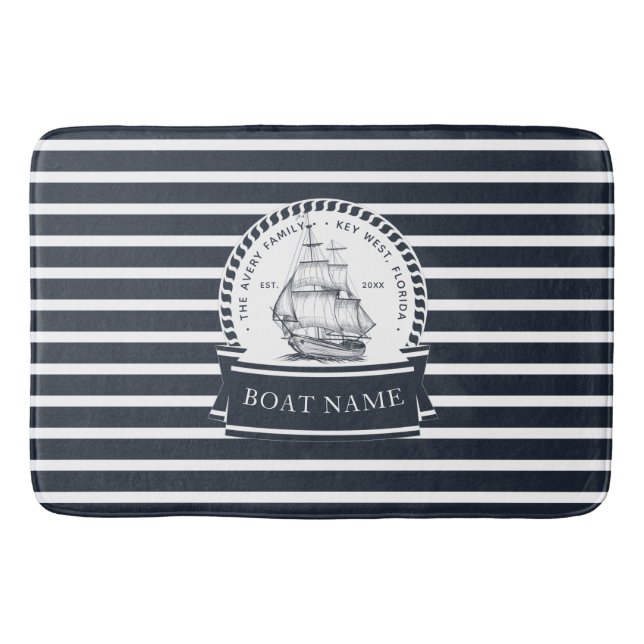 Alfombrilla De Baño Navy Blue Nautical Boat Personalizado (Anverso)
