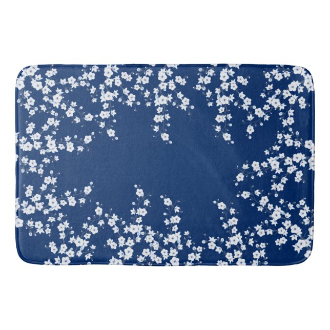 Alfombrilla De Baño Navy Blue White Cherry Blossom  (Anverso)