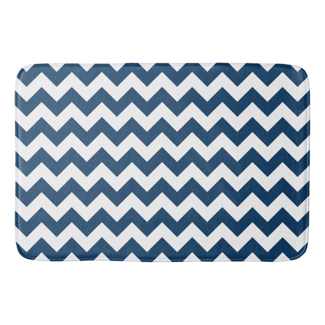 Alfombrilla De Baño Navy Zigzag, Navy Chevron, patrón geométrico (Anverso)