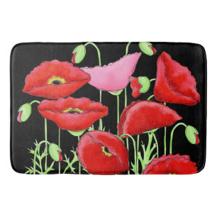 Alfombrilla De Baño Negro decorativo de encargo del arte rosado rojo