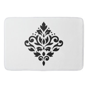Alfombrilla De Baño Negro del diseño del damasco de la voluta