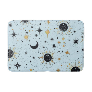 Alfombrilla De Baño Negro, dorado y azul Sol Luna Estrellas Celestiale