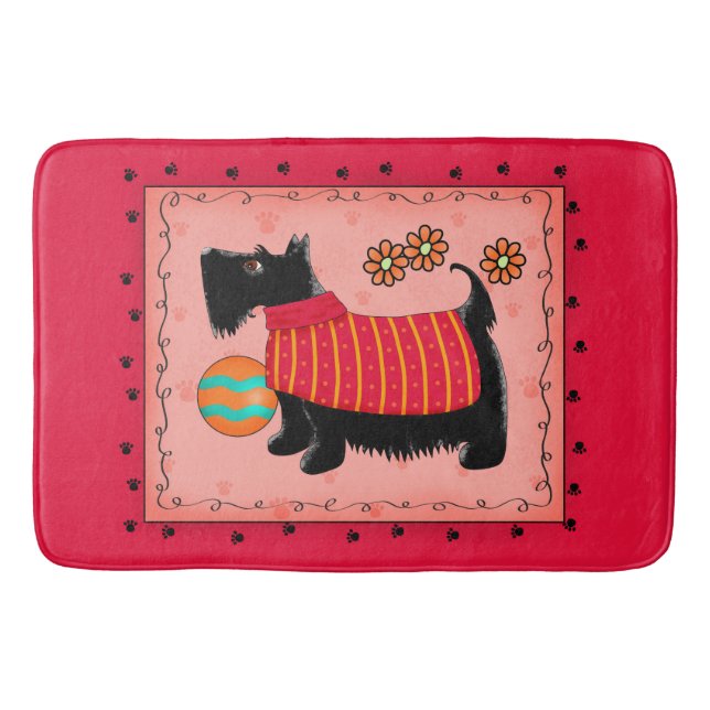 Alfombrilla De Baño Negro Escocia Terrier Perro Coral Rojo Decorativo (Anverso)
