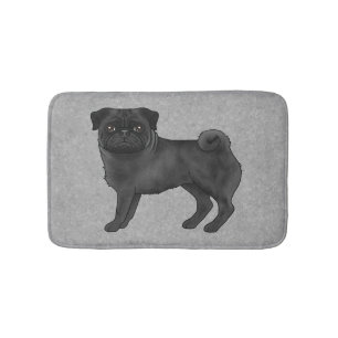 Alfombrilla De Baño Negro Pug Mops Raza Perro Personalizado Ilustracio