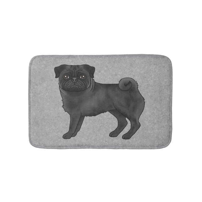 Alfombrilla De Baño Negro Pug Mops Raza Perro Personalizado Ilustracio (Anverso)