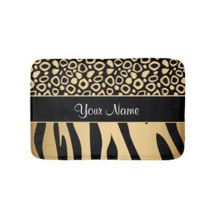 Alfombrilla De Baño Negro y modelo del leopardo y de la cebra del oro