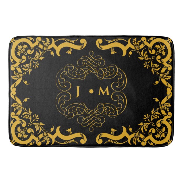 Alfombrilla De Baño Negro y oro con elementos decorativos (Anverso)