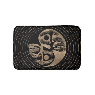 Alfombrilla De Baño Negro y oro del árbol de Yin Yang
