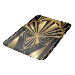 Alfombrilla De Baño Neo Art Deco Negro Dorado Geométrico Gatsby 