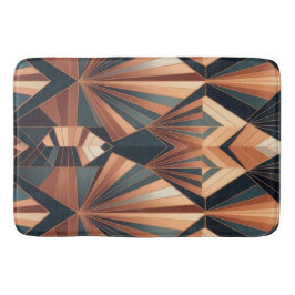 Alfombrilla De Baño Neo Art Deco Teal Copper Geometric Sunburst