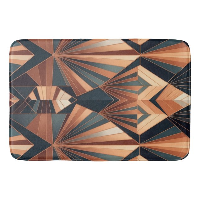 Alfombrilla De Baño Neo Art Deco Teal Copper Geometric Sunburst (Anverso)