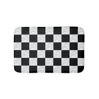 Alfombrilla De Baño Neo Deco Negro y Mármol Blanco Falso Ajedrez