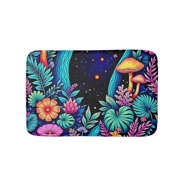 Alfombrilla De Baño Neon Fantasy Forest Night Glow Design (Anverso)