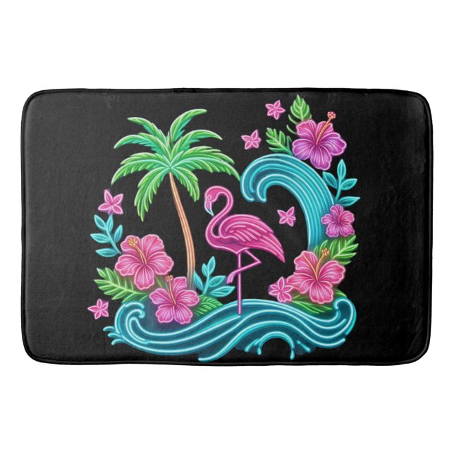 Alfombrilla De Baño Neon Flamingo Tropical (Anverso)