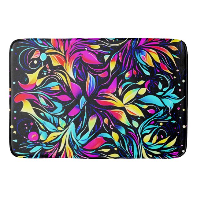Alfombrilla De Baño Neon Floral Burst Art (Anverso)