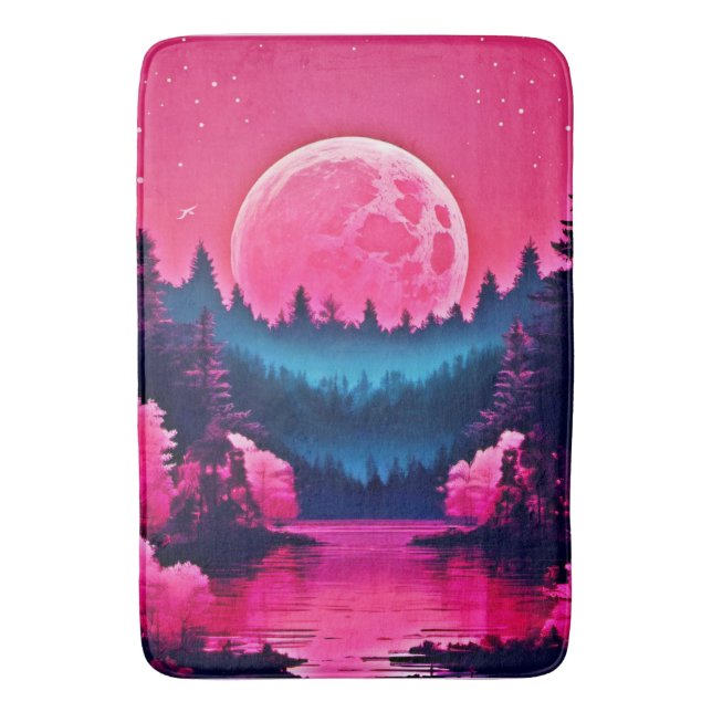 Alfombrilla De Baño Neon Moonlit Fantasy Forest Lake (Frente vertical)