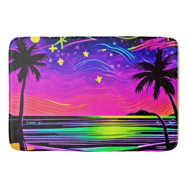 Alfombrilla De Baño Neon Night Beachscape (Anverso)