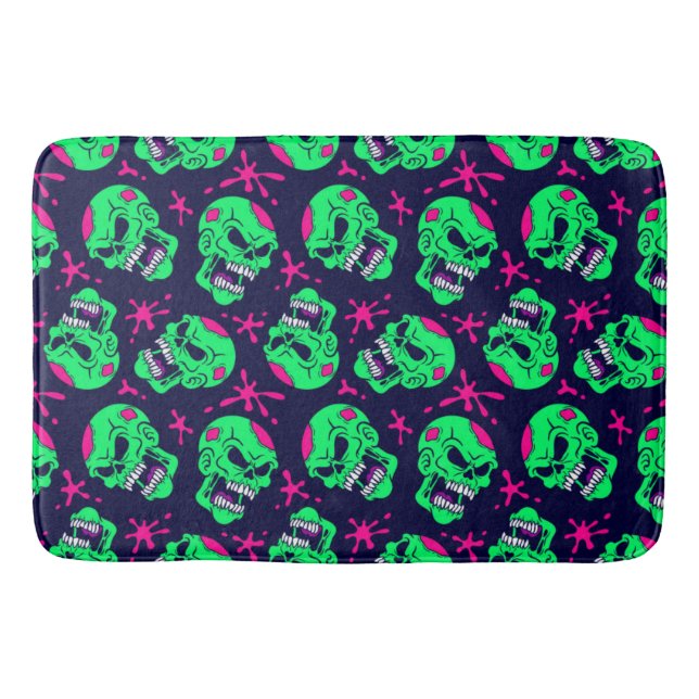 Alfombrilla De Baño Neon Zombie Skulls (Anverso)